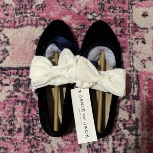 Janie and Jack Velvet Black Flats with Cream Bow